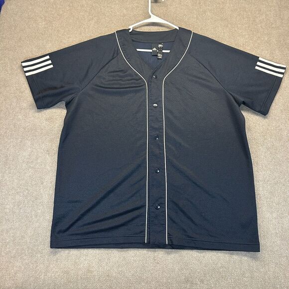 adidas Other - Adidas Baseball Jersey Men's XL Dark Navy Snap Mesh Three Stripe Life Edition